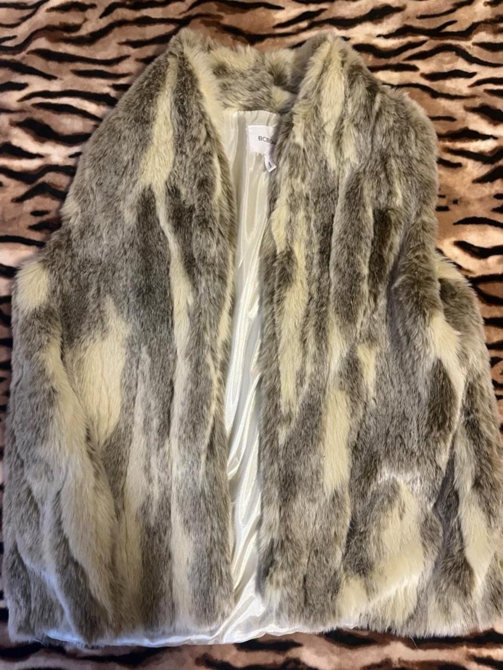 BCBGeneration Gray & Cream Faux Fur Vest